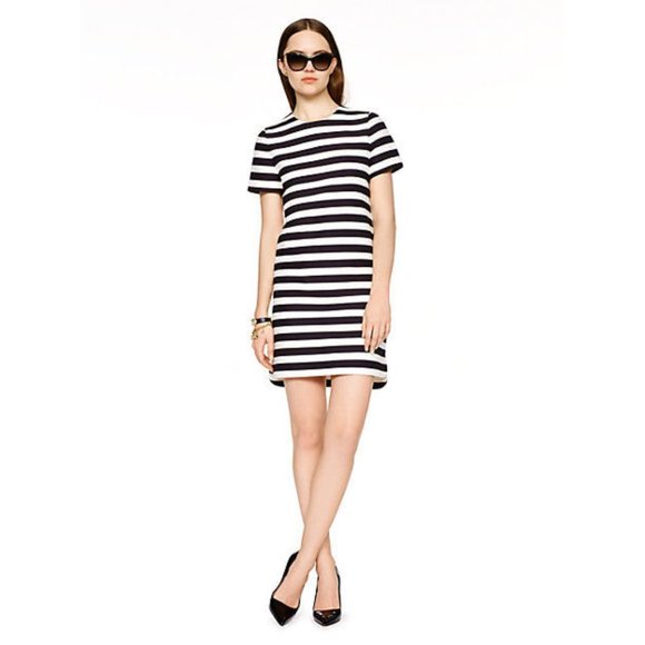 Kate Spade New York | Black and White Horizontal Striped Shift Dress - Picture 1 of 9